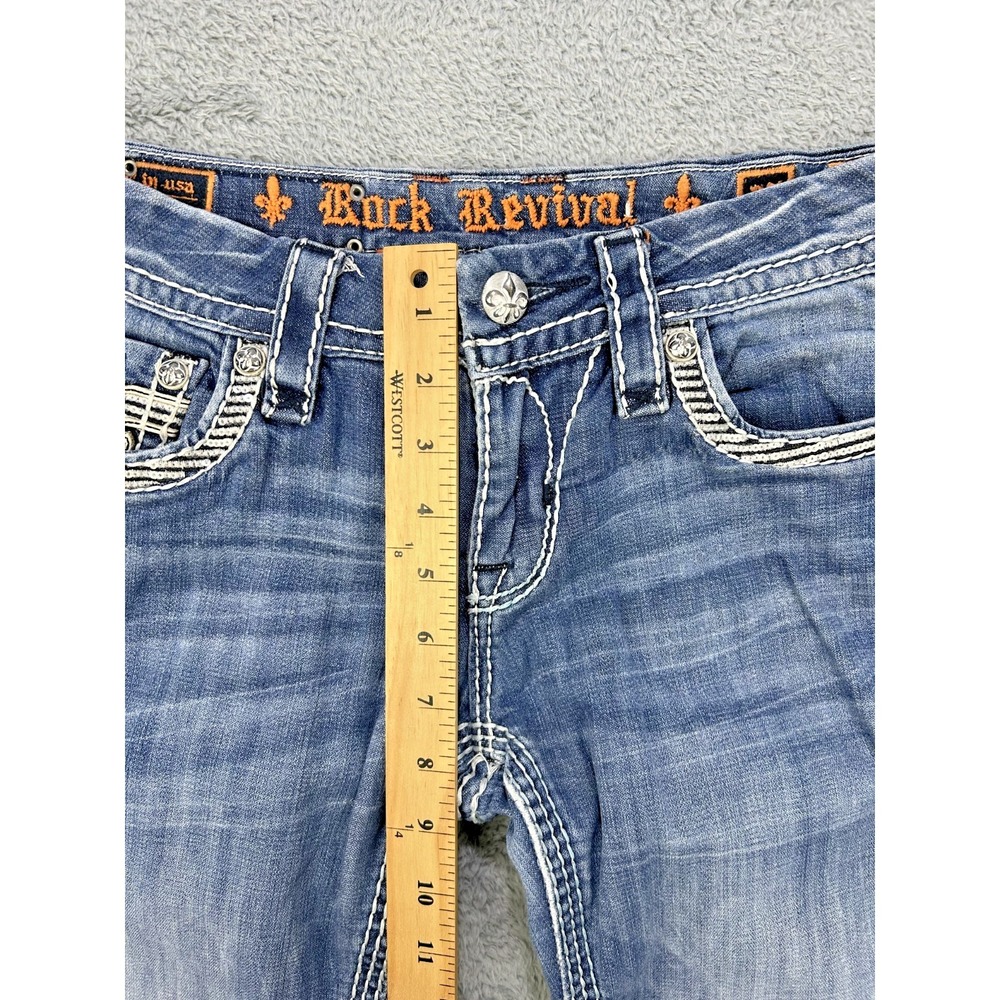 Rock Revival Jeans Womens 27x30 Kai Boot Thick Stitch Sequin Studs Perfect Fade - Picture 4 of 15